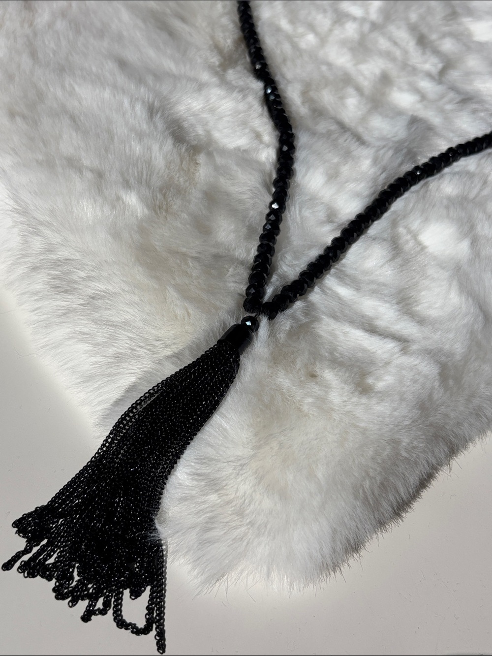 Sparkly Black Beaded long Tassel Necklace